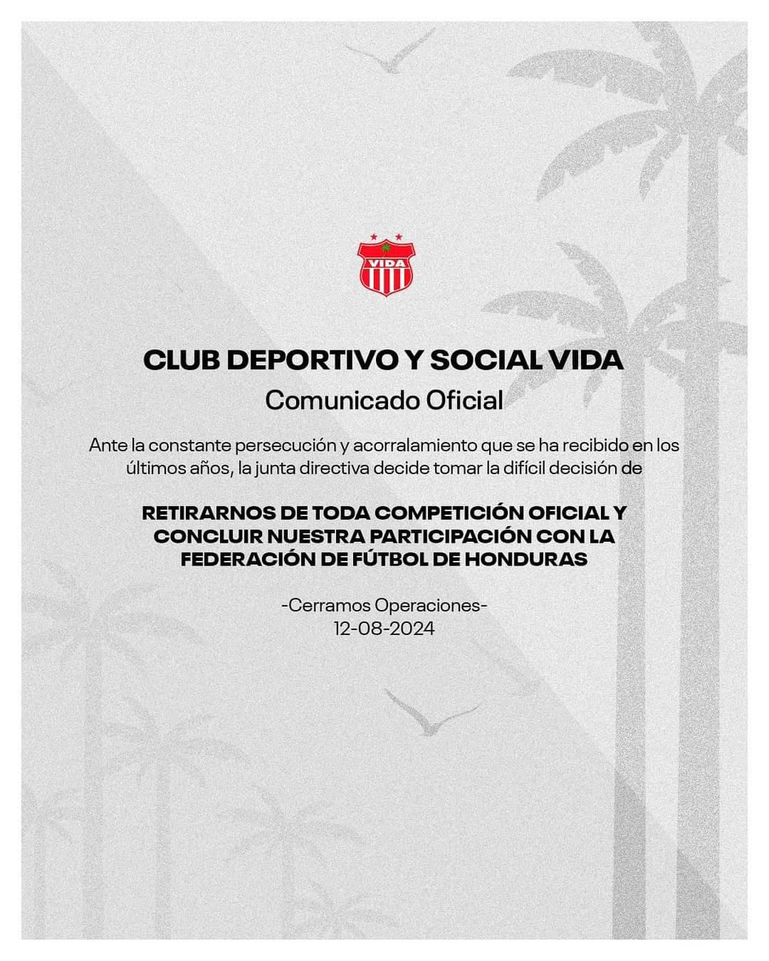 El CDS Vida confirmó el cierre de operaciones en institución deportiva.