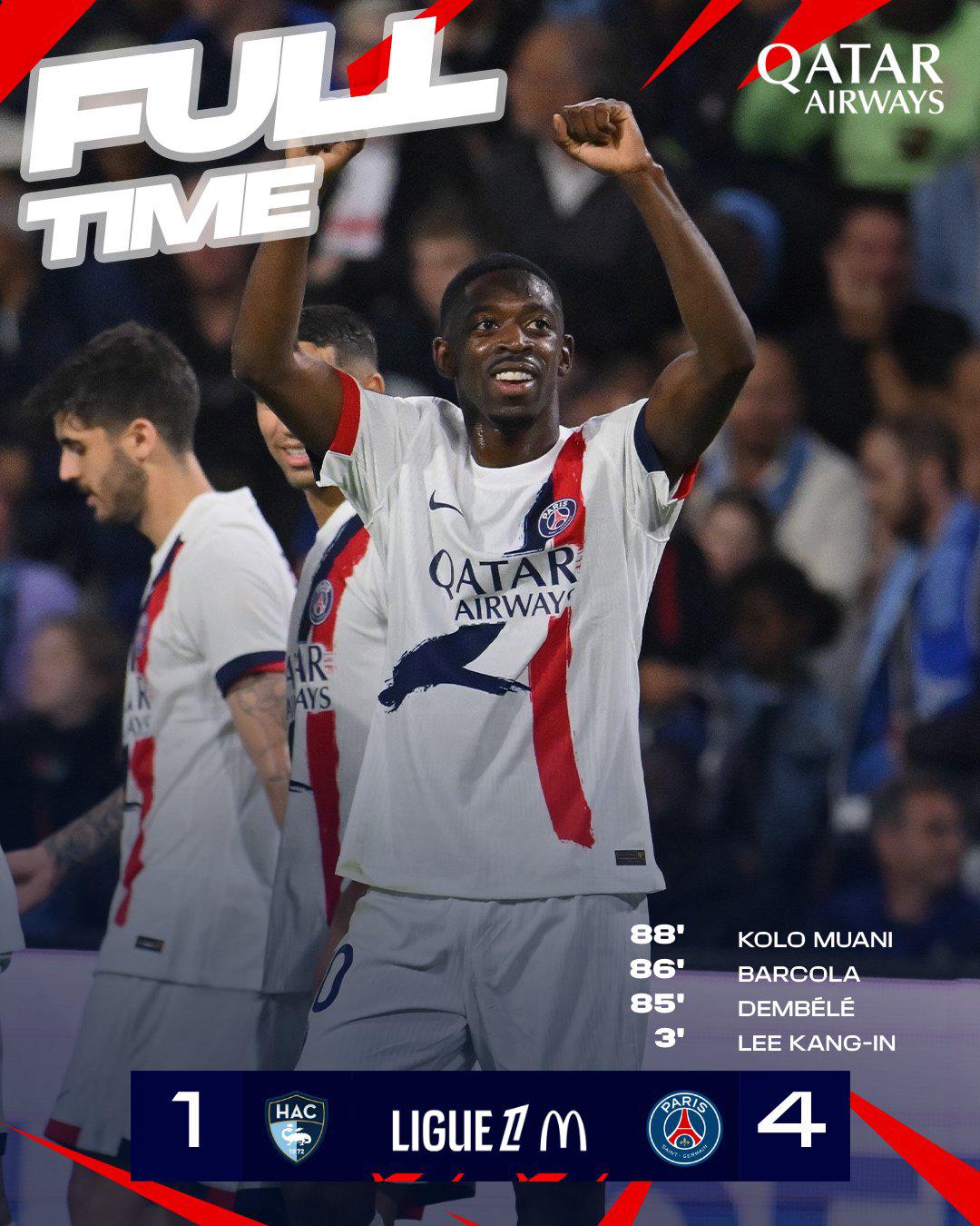 Dembélé despertó al PSG para terminar goleando al Le Havre en el inicio de la Ligue 1.