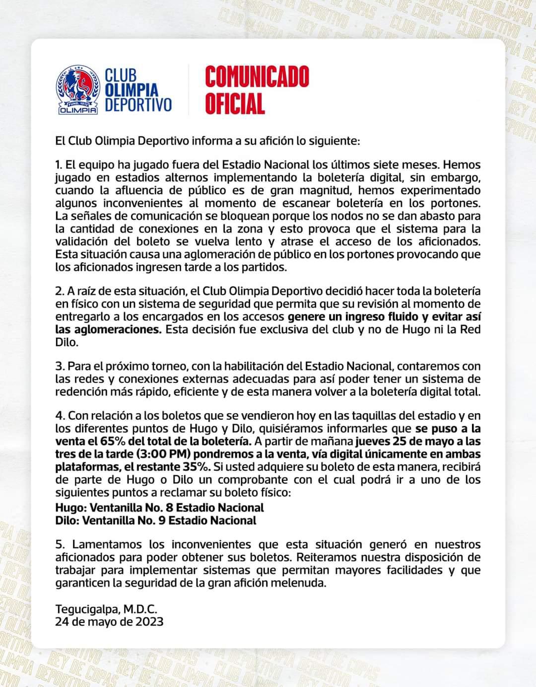 Olimpia comunica alternativa digital para comprar boletos de la final del Clausura 2023 ante Olancho, ¿cuántas entradas quedan?