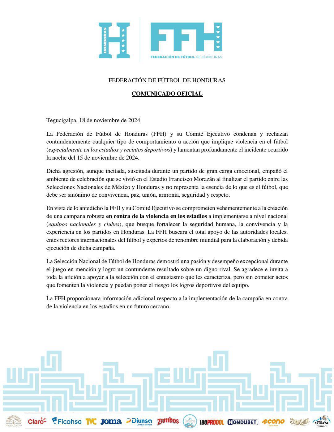 La Federación de Fútbol de Honduras y su contundente comunicado tras la agresión a Javier “Vasco” Aguirre.