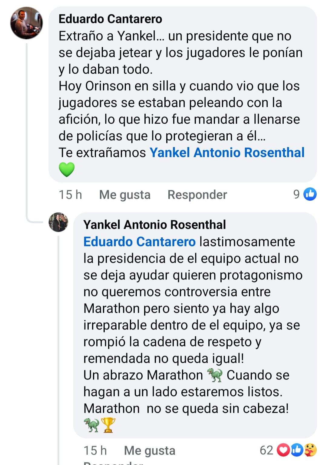El expresidente del Marathón se prounció a través de sus redes sociales.