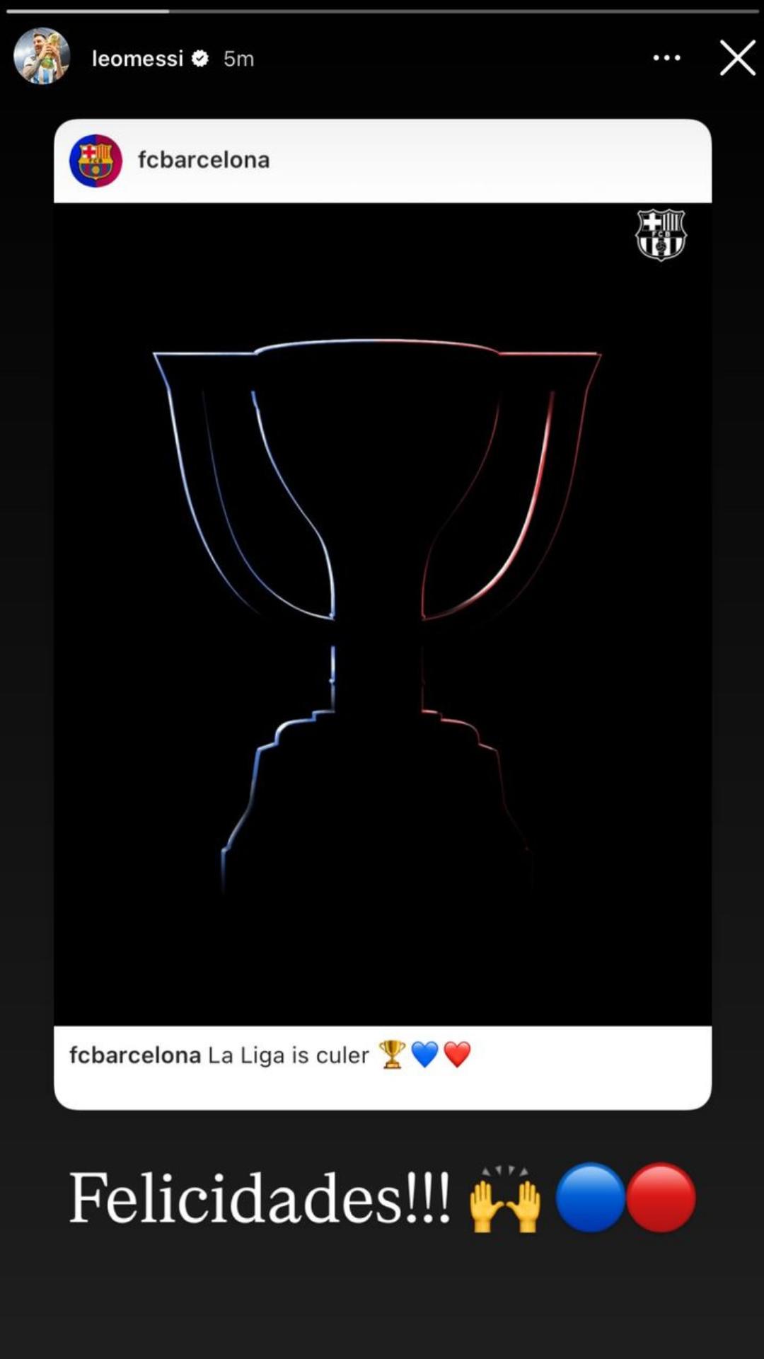 Leo Messi y su emotivo mensaje al Barcelona tras conquistar el título de la Liga de España ante el Espanyol