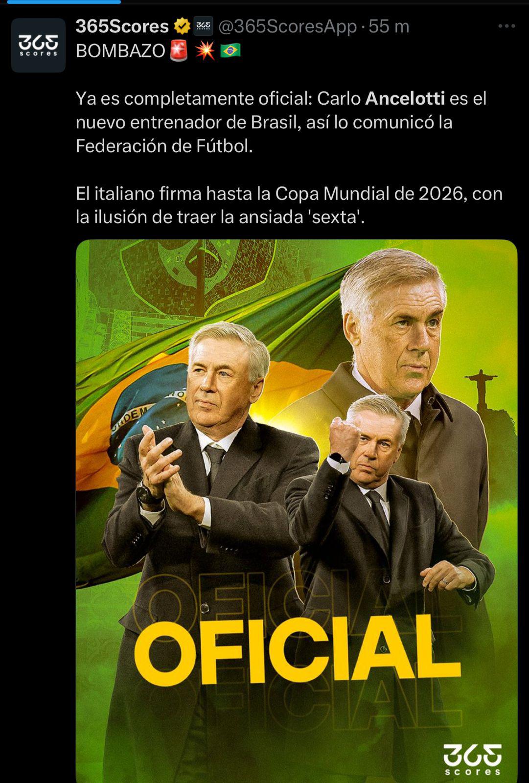 Tiemblan en Argentina, Nombramiento histórico: así reacciona la prensa tras el fichaje de Ancelotti a Brasil