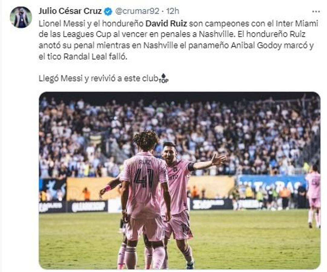 “Un hondureño es campeón con Messi”, “Un penal con categoría”: Los tremendos elogios a David Ruiz tras quedar campeón con Inter Miami
