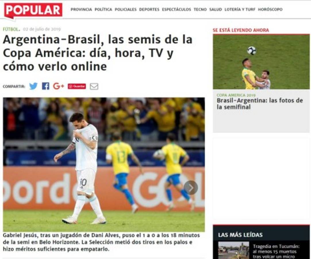 Así reaccionan los medios luego de la eliminación de Argentina ante Brasil