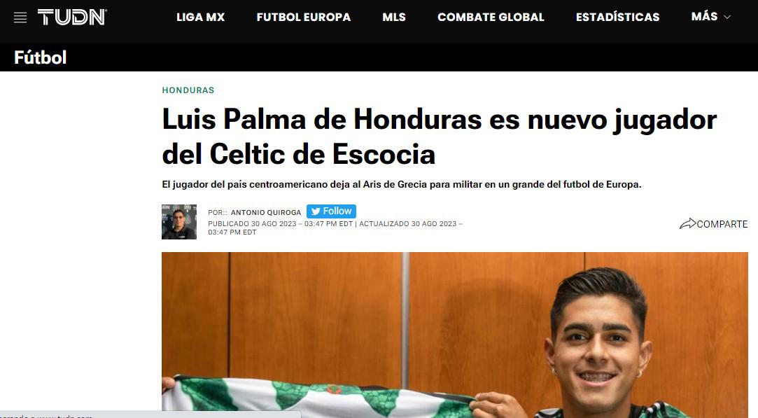 “Celtic está encantado”, “Luis Palma con número de crack”: Prensa internacional y nacional reacciona al fichaje del hondureño
