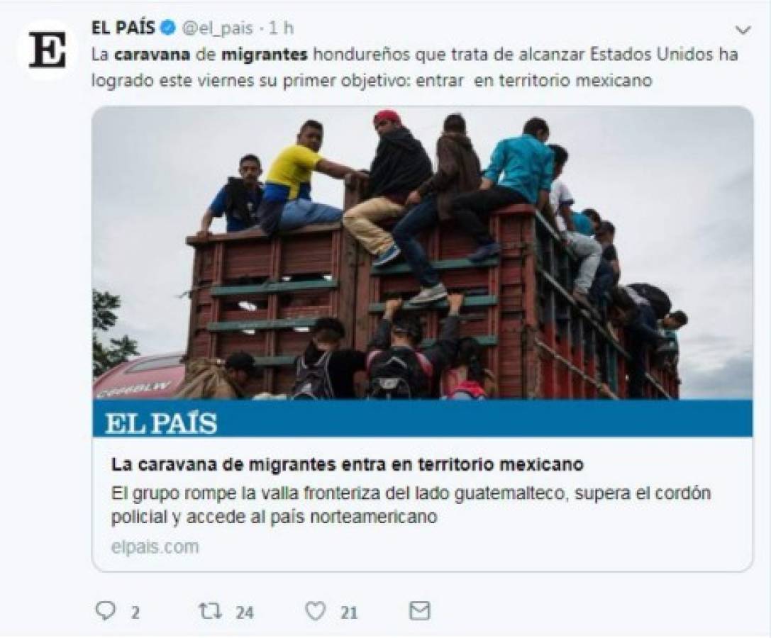 Lo que dicen los medios internacionales sobre la caravana de migrantes de hondureños