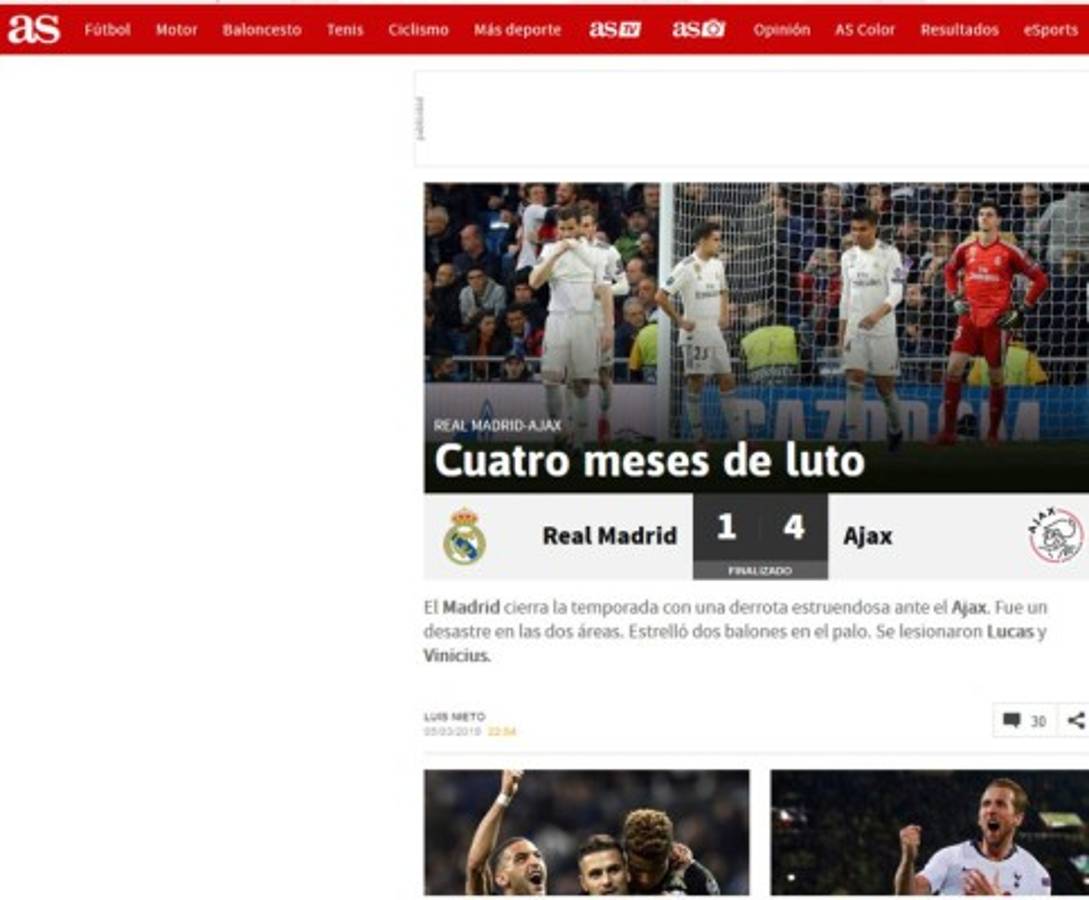 La prensa se hace sentir sobre fracaso del Real Madrid: 'Papelón', 'Luto' y 'Fracaso'