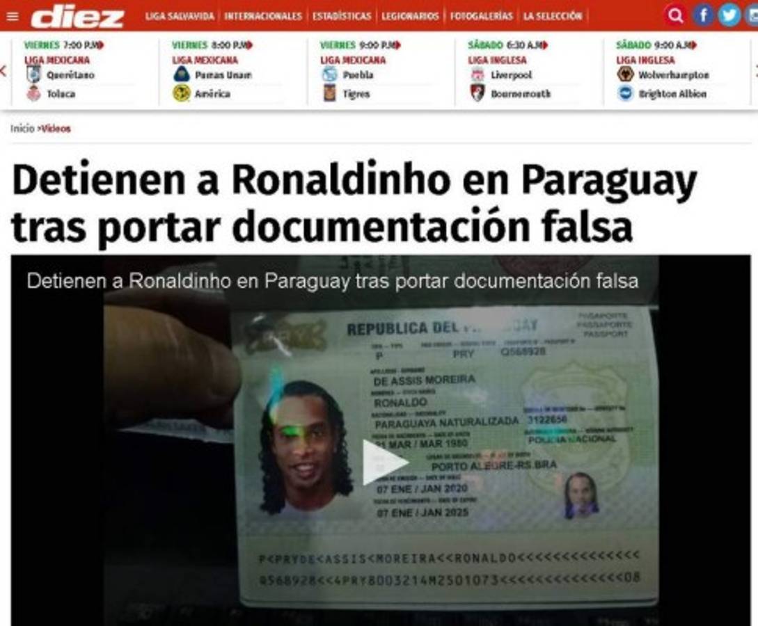 Lo que dice la prensa internacional sobre la detención de Ronaldinho: 'Confuso episodio'