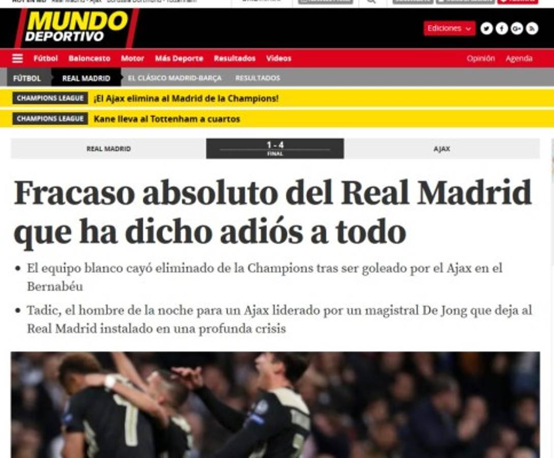 La prensa se hace sentir sobre fracaso del Real Madrid: 'Papelón', 'Luto' y 'Fracaso'