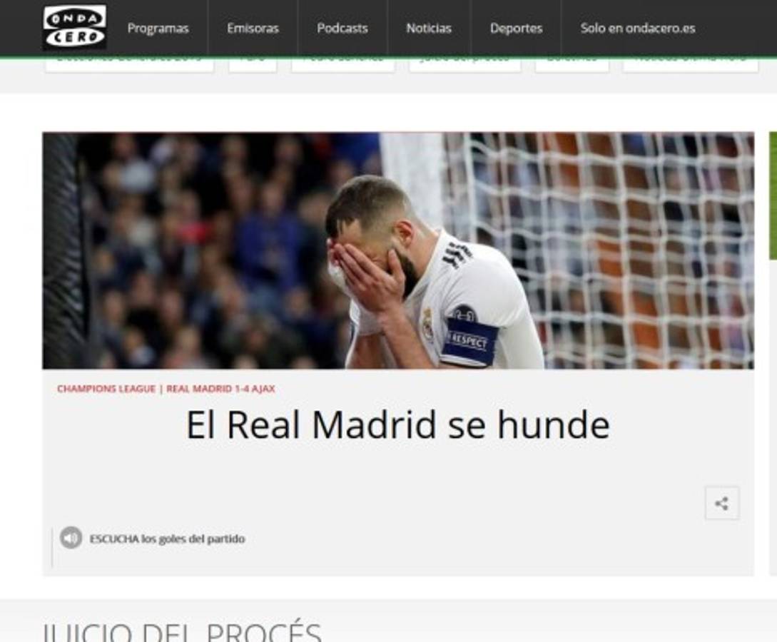 La prensa se hace sentir sobre fracaso del Real Madrid: 'Papelón', 'Luto' y 'Fracaso'