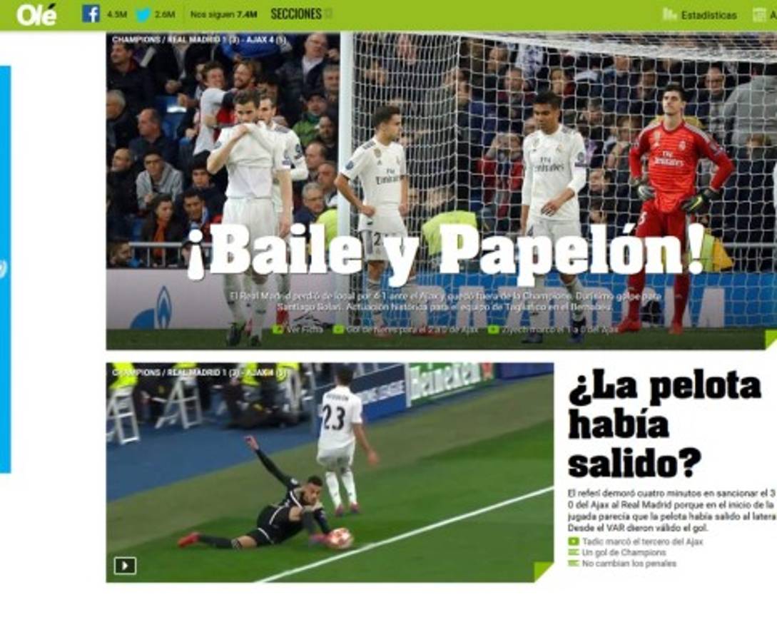 La prensa se hace sentir sobre fracaso del Real Madrid: 'Papelón', 'Luto' y 'Fracaso'