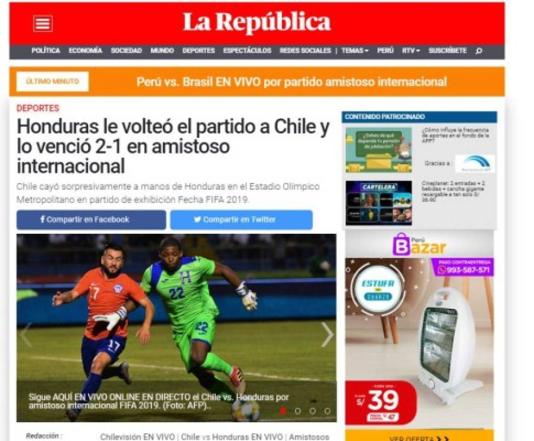 ¡Molestos! Estos dicen los medios de Chile luego de caer ante Honduras en el Olímpico