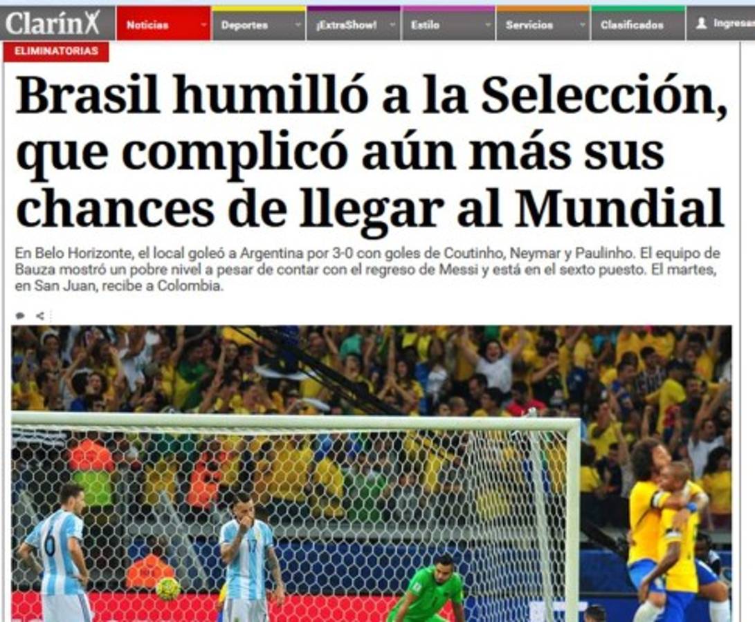 'Catástrofe, humillación', así reacciona la prensa tras goleada de Brasil a Argentina
