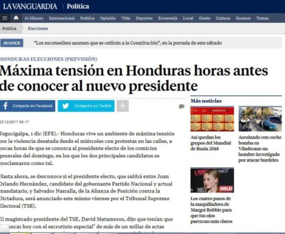 Medios internacionales: Honduras se hunde en el caos por tensión electoral