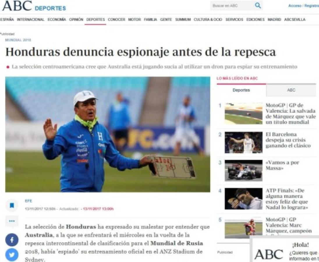 Así cuenta el mundo el espionaje de Australia a la Selección de Honduras
