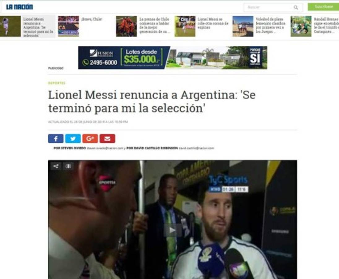 Prensa mundial impactada por el retiro de Messi de la selección