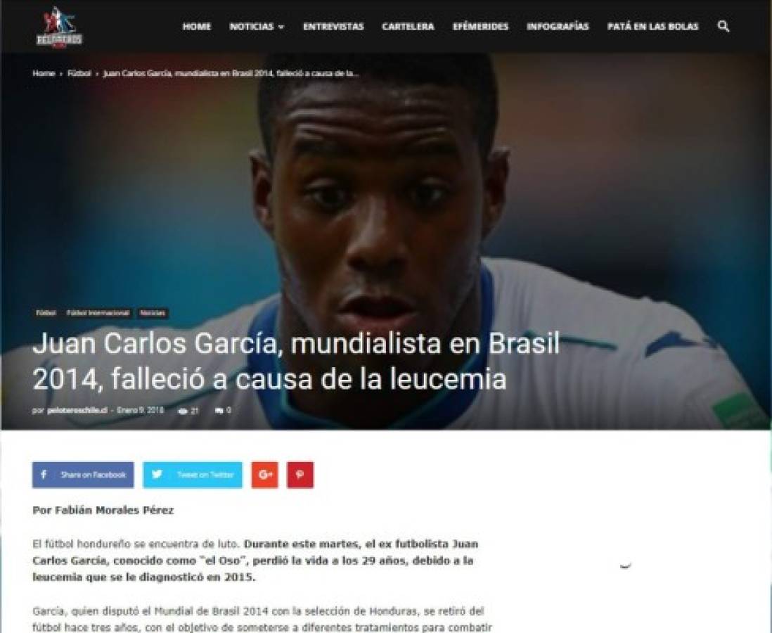 Así se despiden los medios internacionales del hondureño Juan Carlos García
