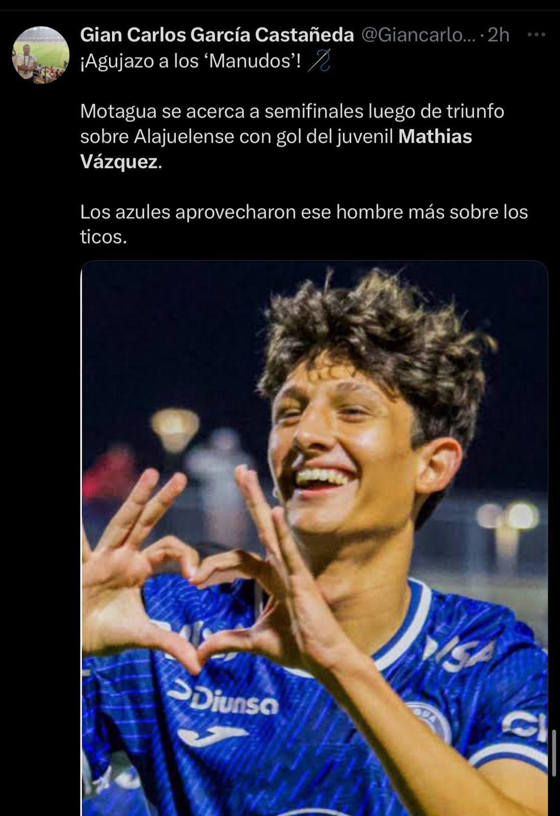 No jugaba porque era hijo del DT: la prensa se rinde ante Mathías Vázquez tras el triunfo de Motagua frenta Alajuelense