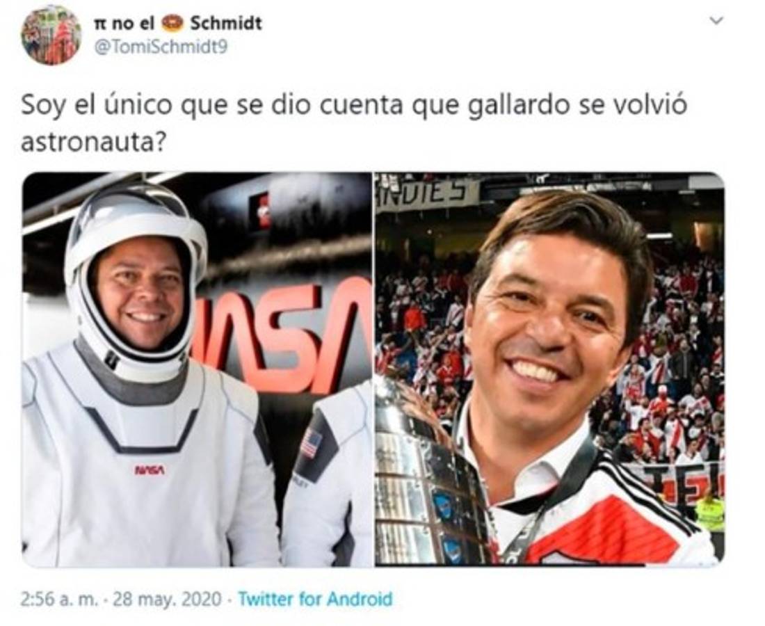 Memes del parecido de Gallardo, DT de River Plate, con un astronauta de la misión de la NASA
