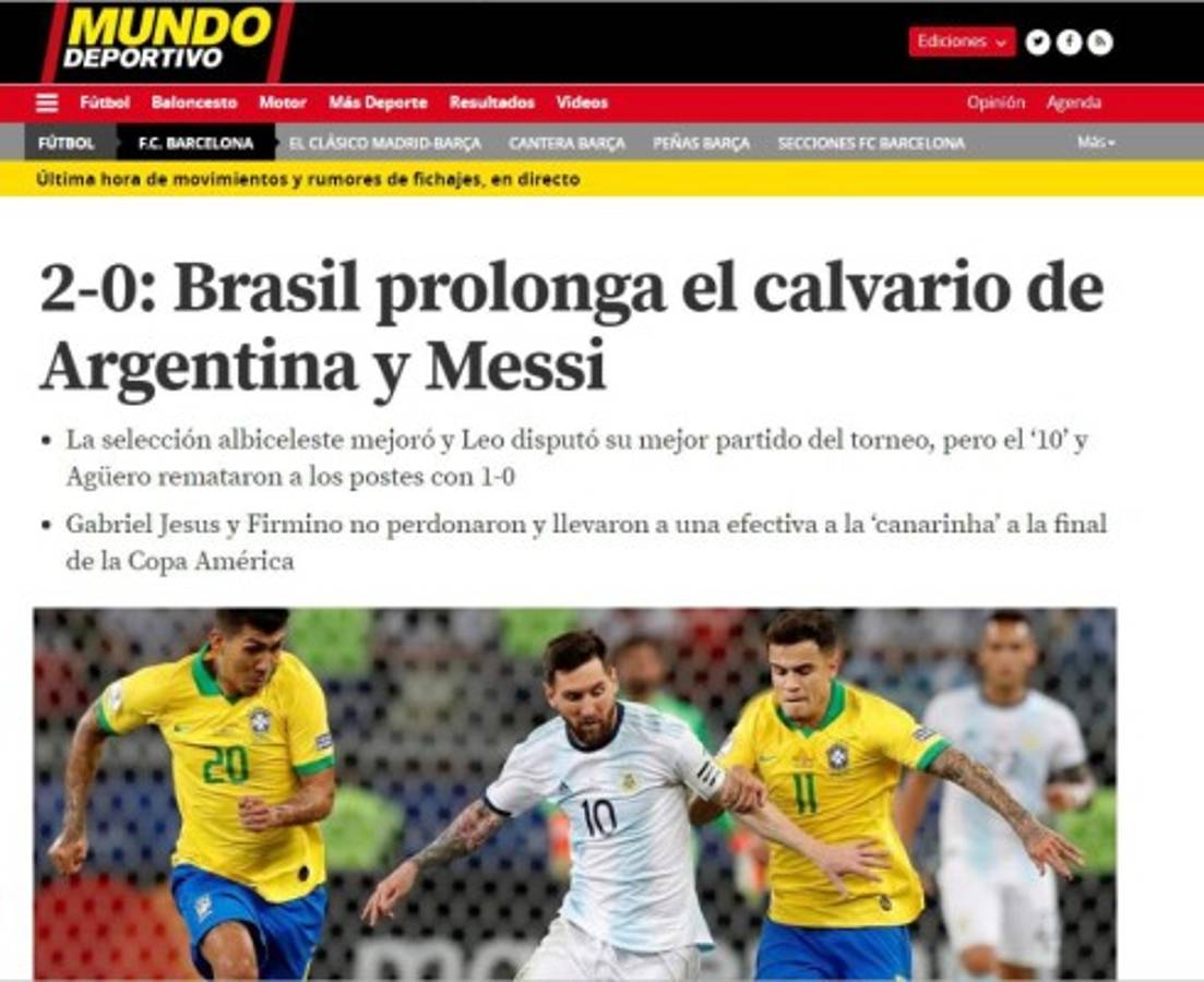 Así reaccionan los medios luego de la eliminación de Argentina ante Brasil