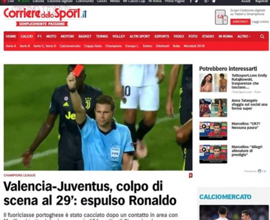 Así destaca prensa internacional expulsión de Cristiano Ronaldo