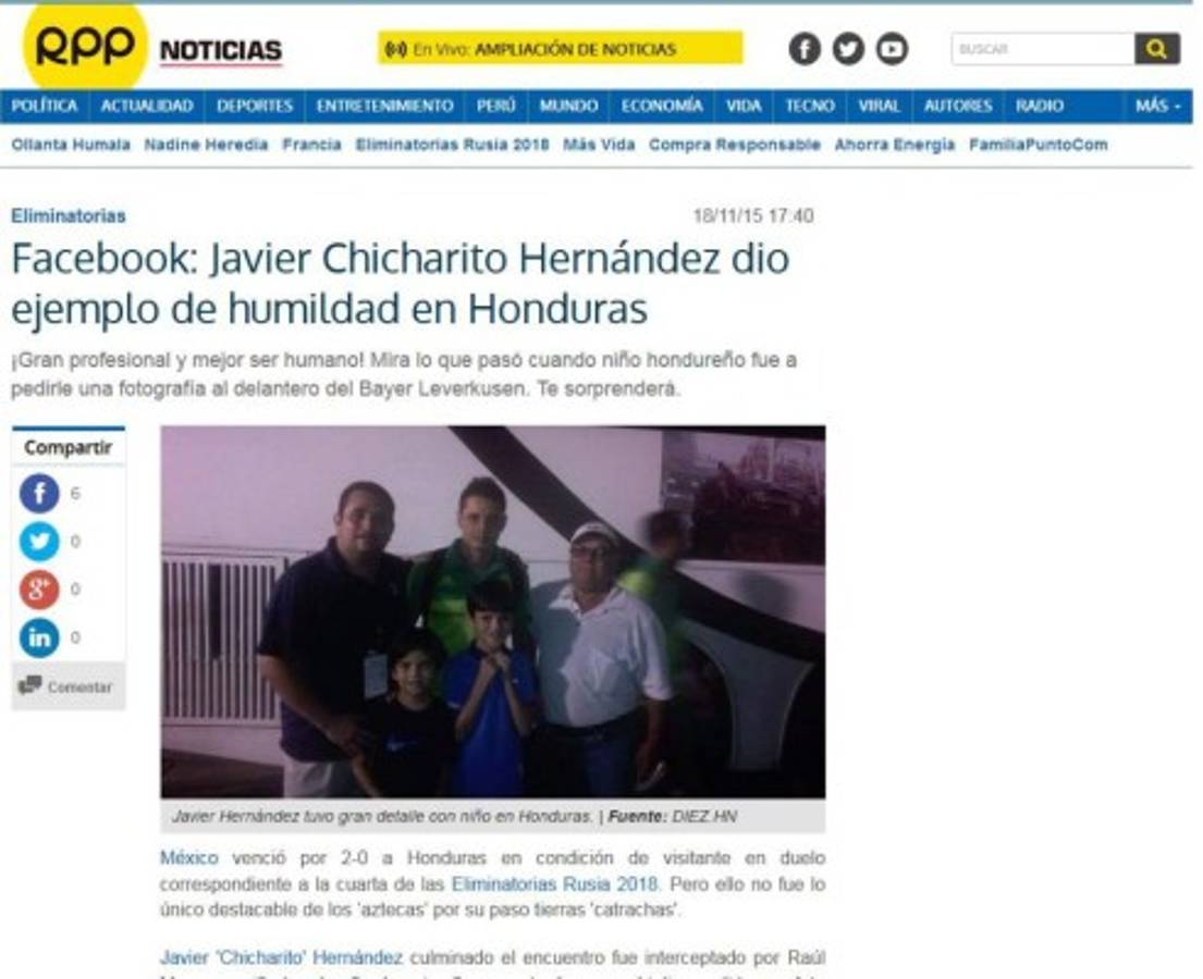 Gesto de Chicharito Hernández en Honduras le dio la vuelta a México