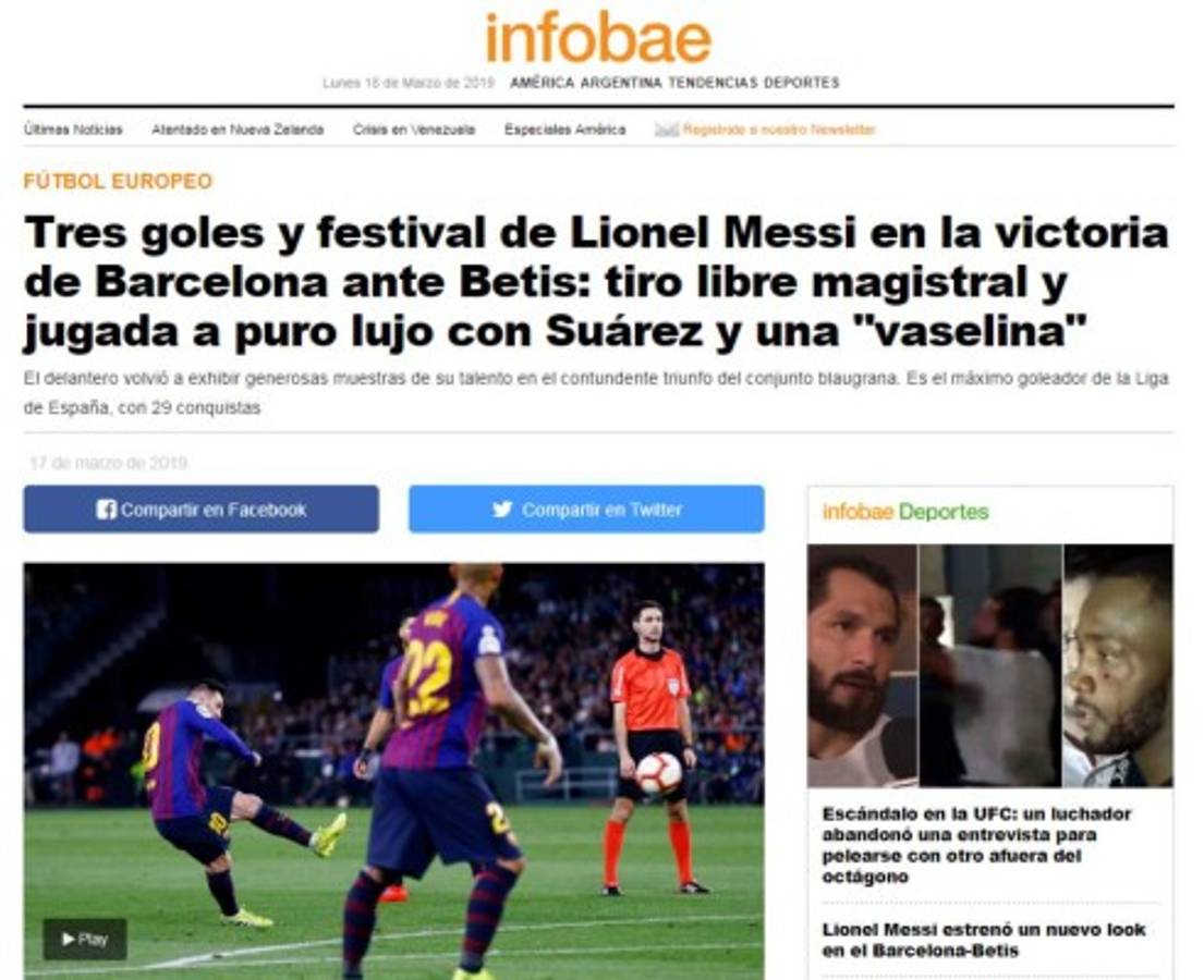 Las portada se rinden a Lionel Messi tras el hattrick contra el Betis en La Liga
