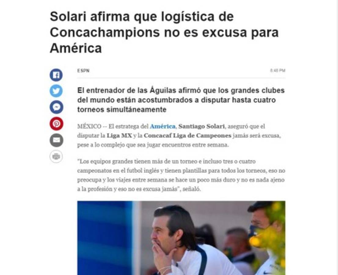 Prensa mexicana ve con respeto a Olimpia, rival del América y destacan frase de Solari: 'No es accesible”