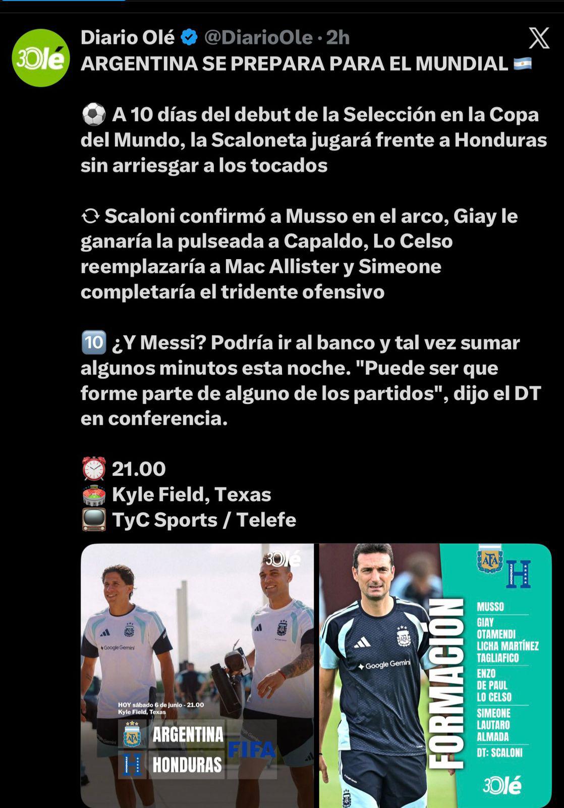 Prensa argentina reacciona al duelo ante Honduras y la sensible baja: Dominio amplio