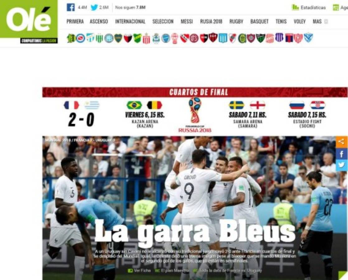 PORTADAS: Medios de Francia optimistas y mucha tristeza en Uruguay