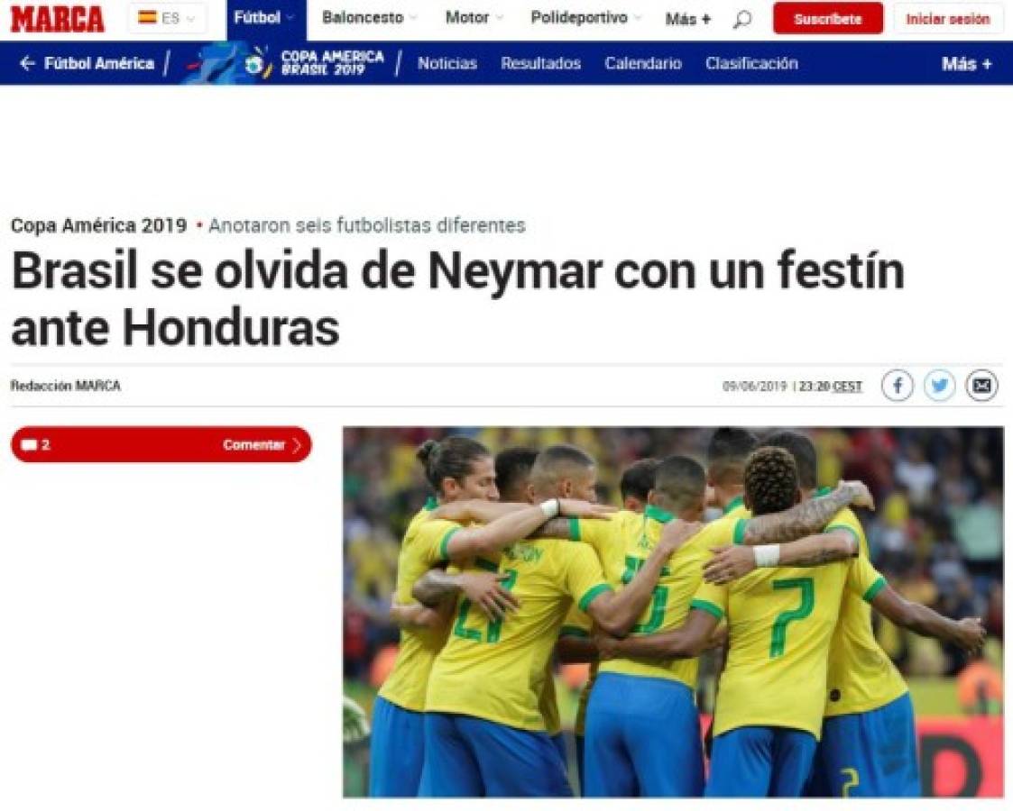 Lo que dice la prensa de Brasil tras el 7-0 a Honduras: 'Golpe y la mayor goleada'