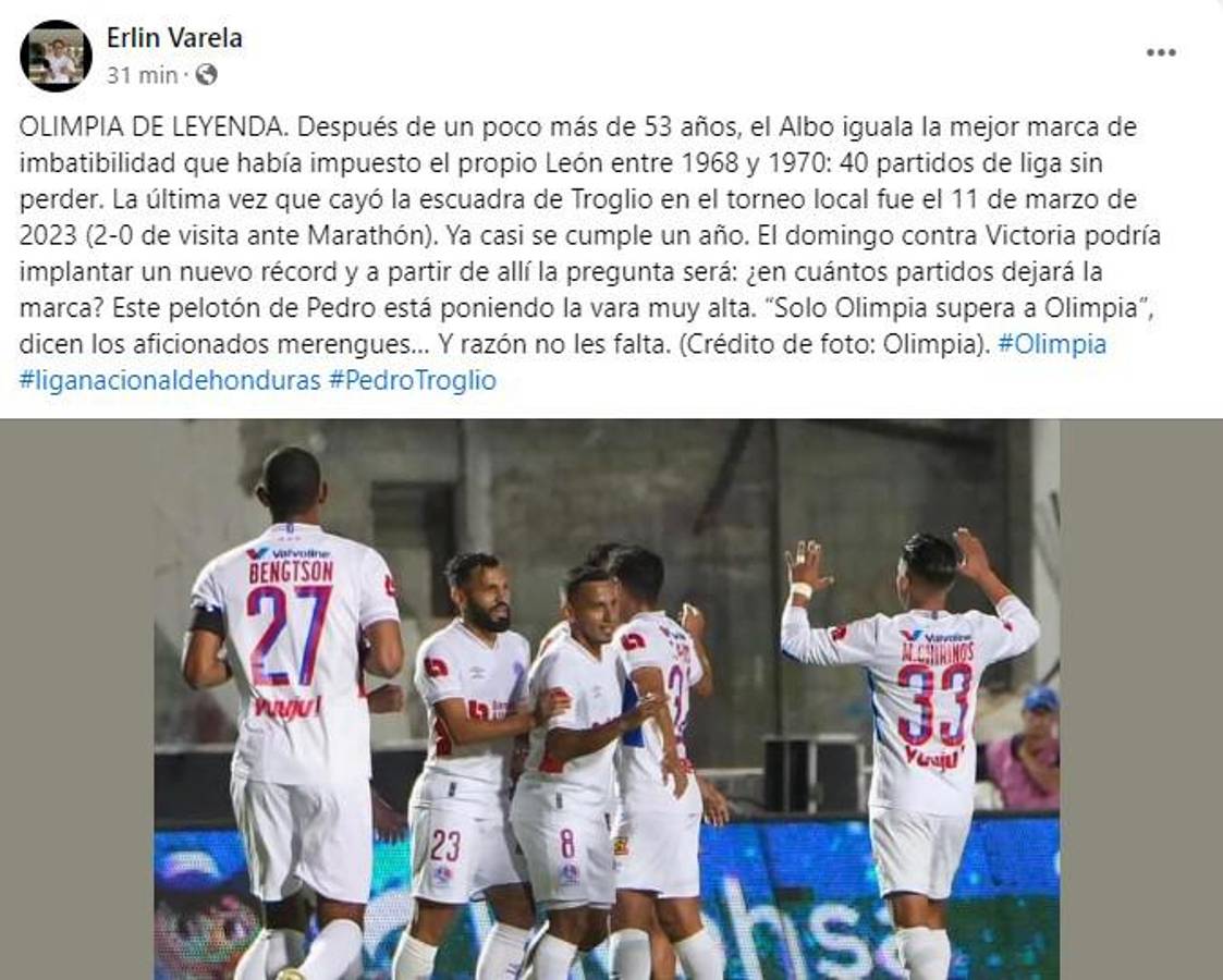 Lo que dice la prensa de Honduras del Olimpia y el impresionante récord que igualó: “De época e incomparable”
