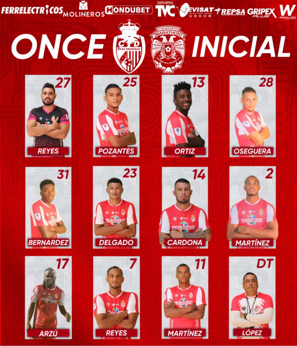 Así sale el equipo de Real Sociedad ante Marathón.