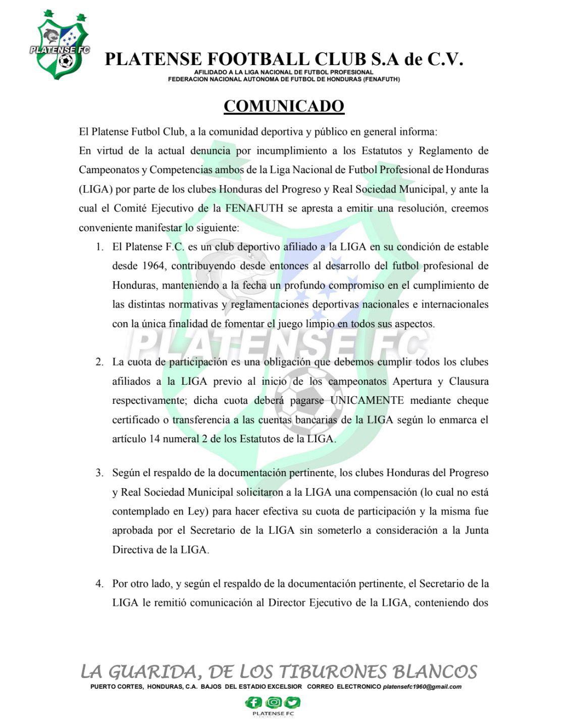 Platense denuncia que Salomón Galindo remitió cheques sin fondos de Honduras Progreso y Real Sociedad para pago de “cuota de participación”