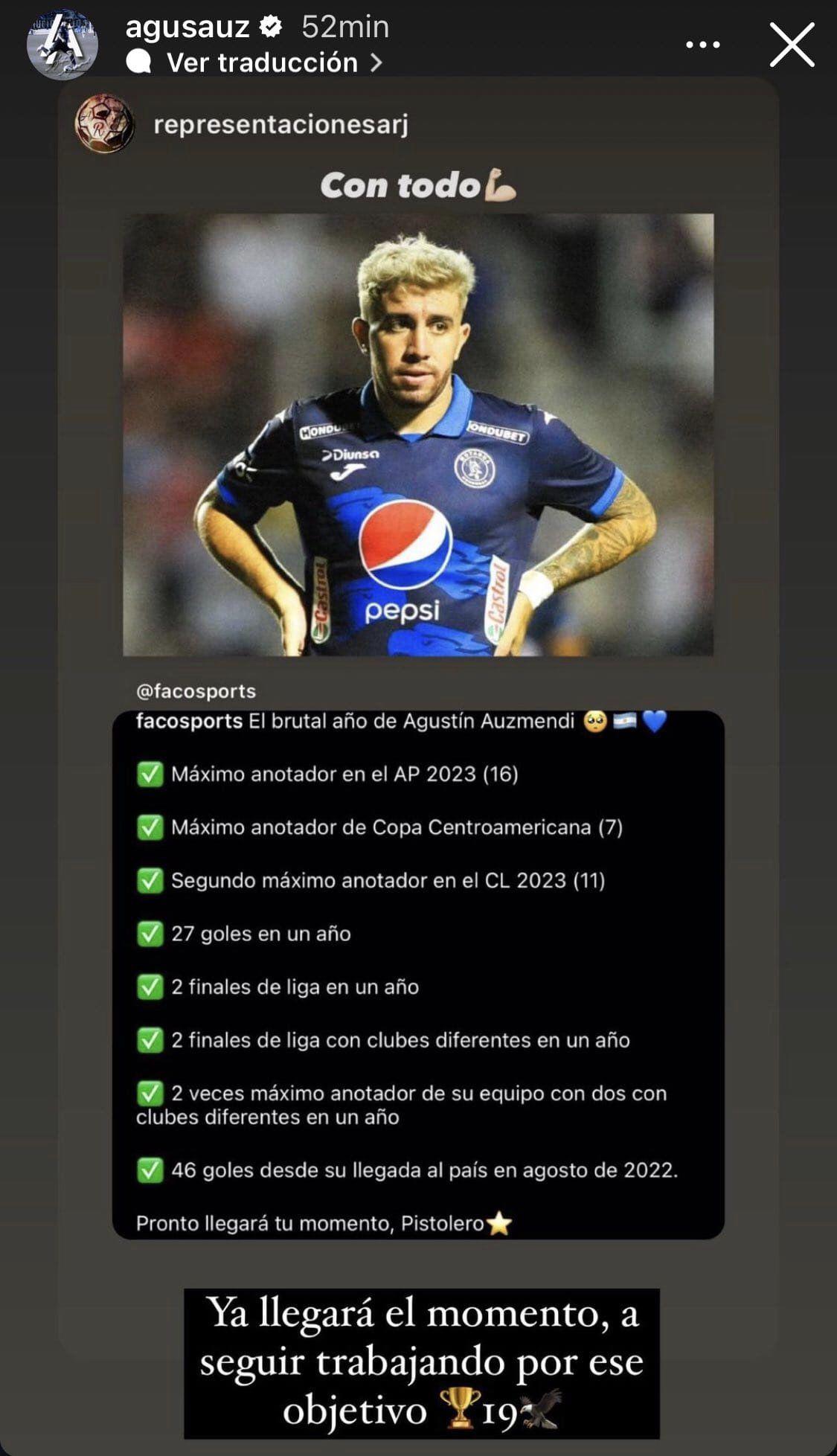 Con este posteo Auzmendi confirma que seguirá siendo jugador de Motagua.