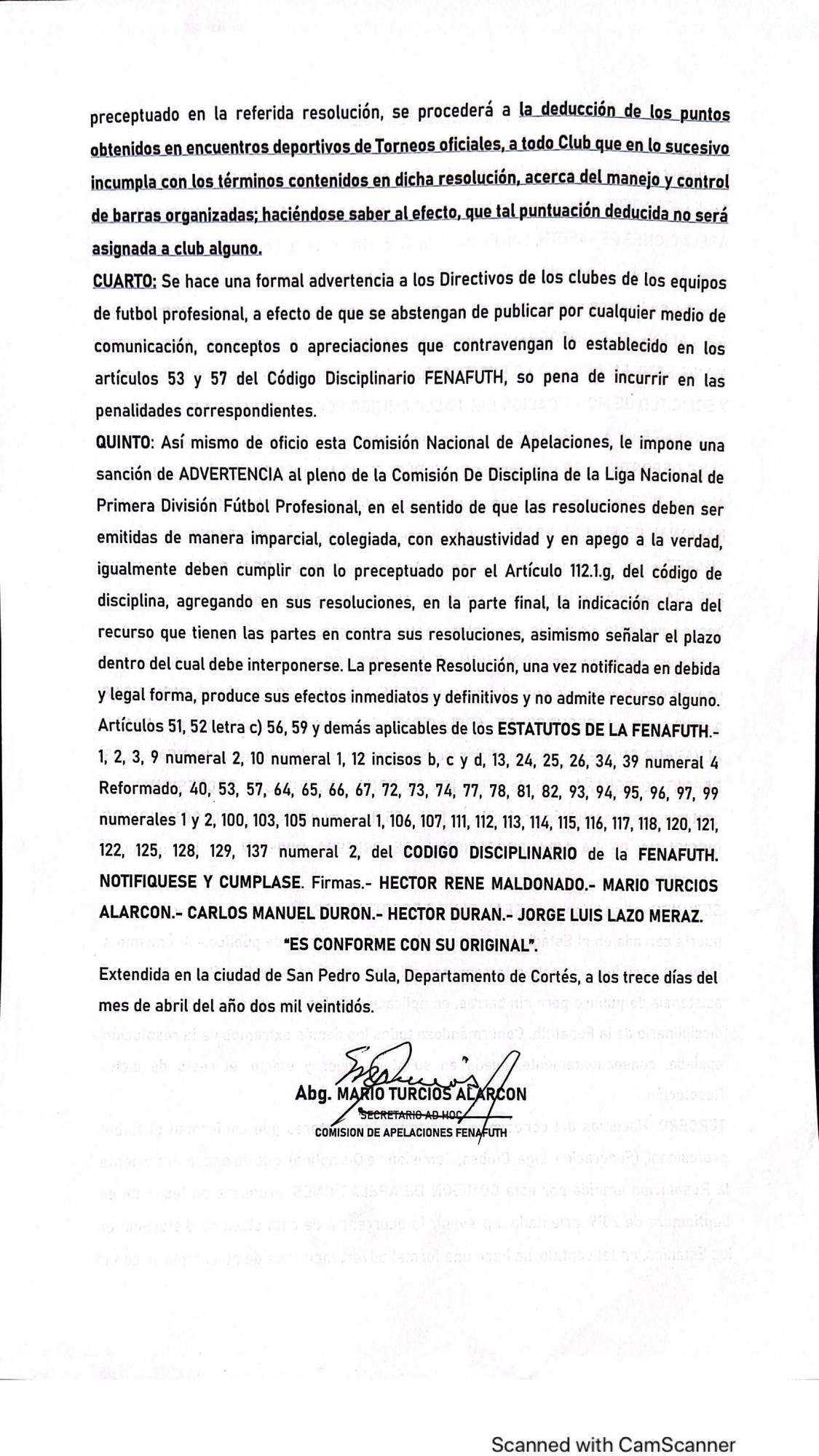 Certificación de la Resolución Caso Real España