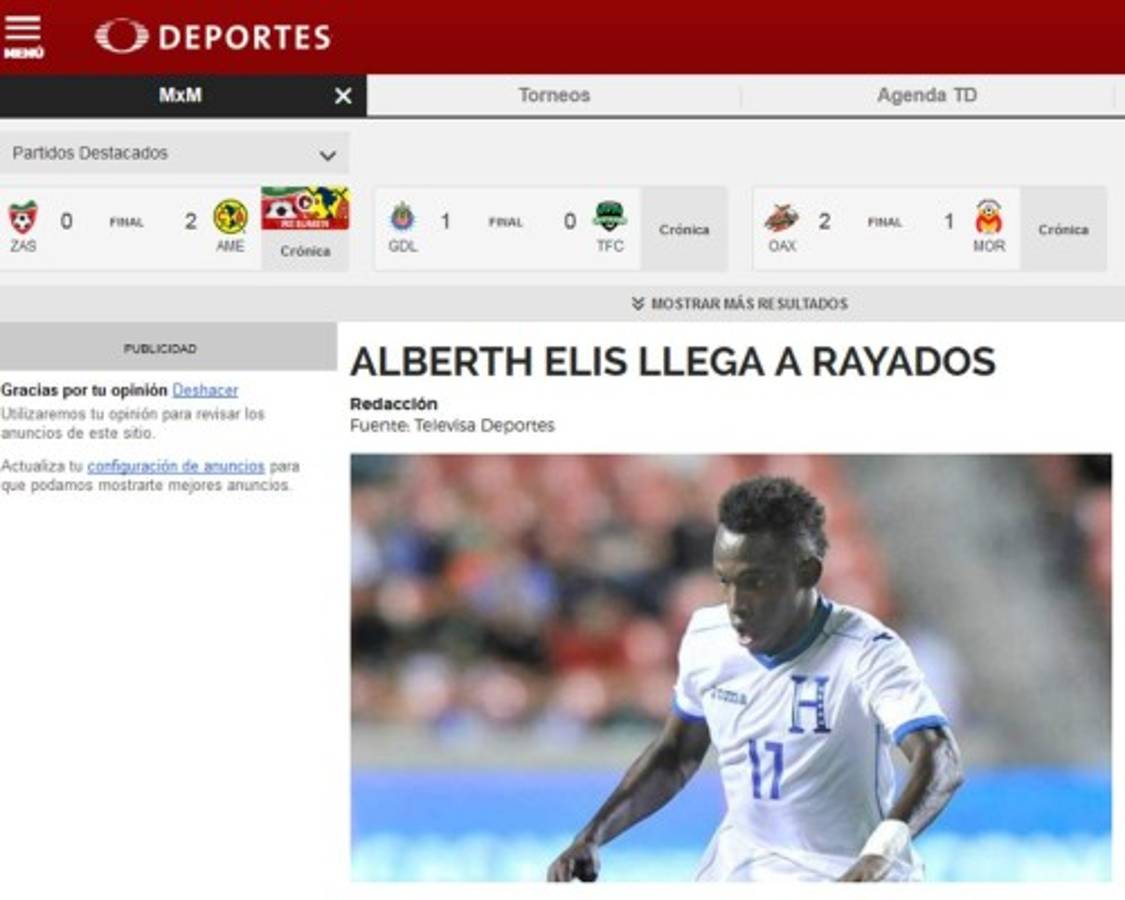La prensa mexicana sobre Alberth Elis: 'Monterrey ficha a la joyita hondureña'