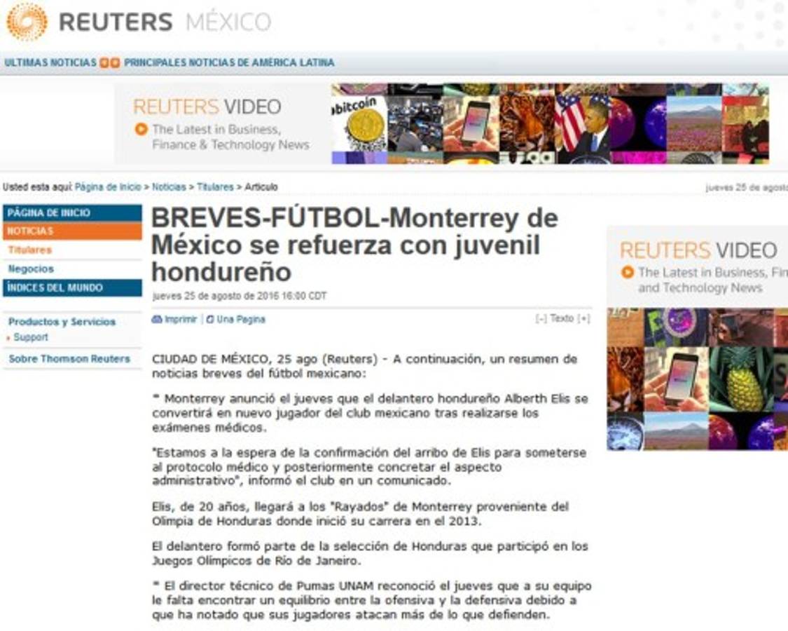 La prensa mexicana sobre Alberth Elis: 'Monterrey ficha a la joyita hondureña'