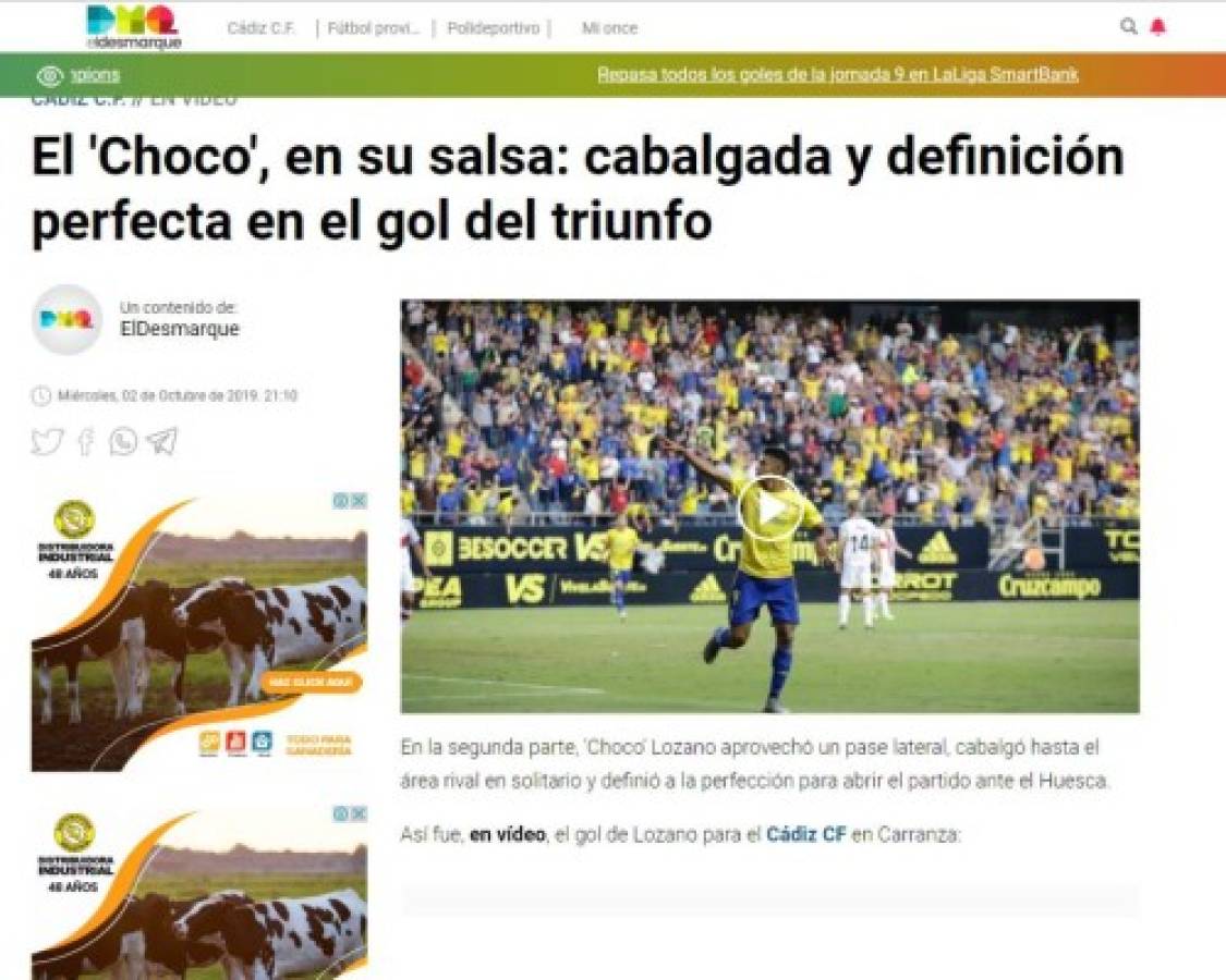 ¡Alaban a Choco! Lo que dicen los medios españoles sobre el hondureño Antony Lozano