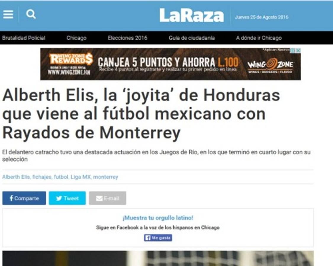 La prensa mexicana sobre Alberth Elis: 'Monterrey ficha a la joyita hondureña'
