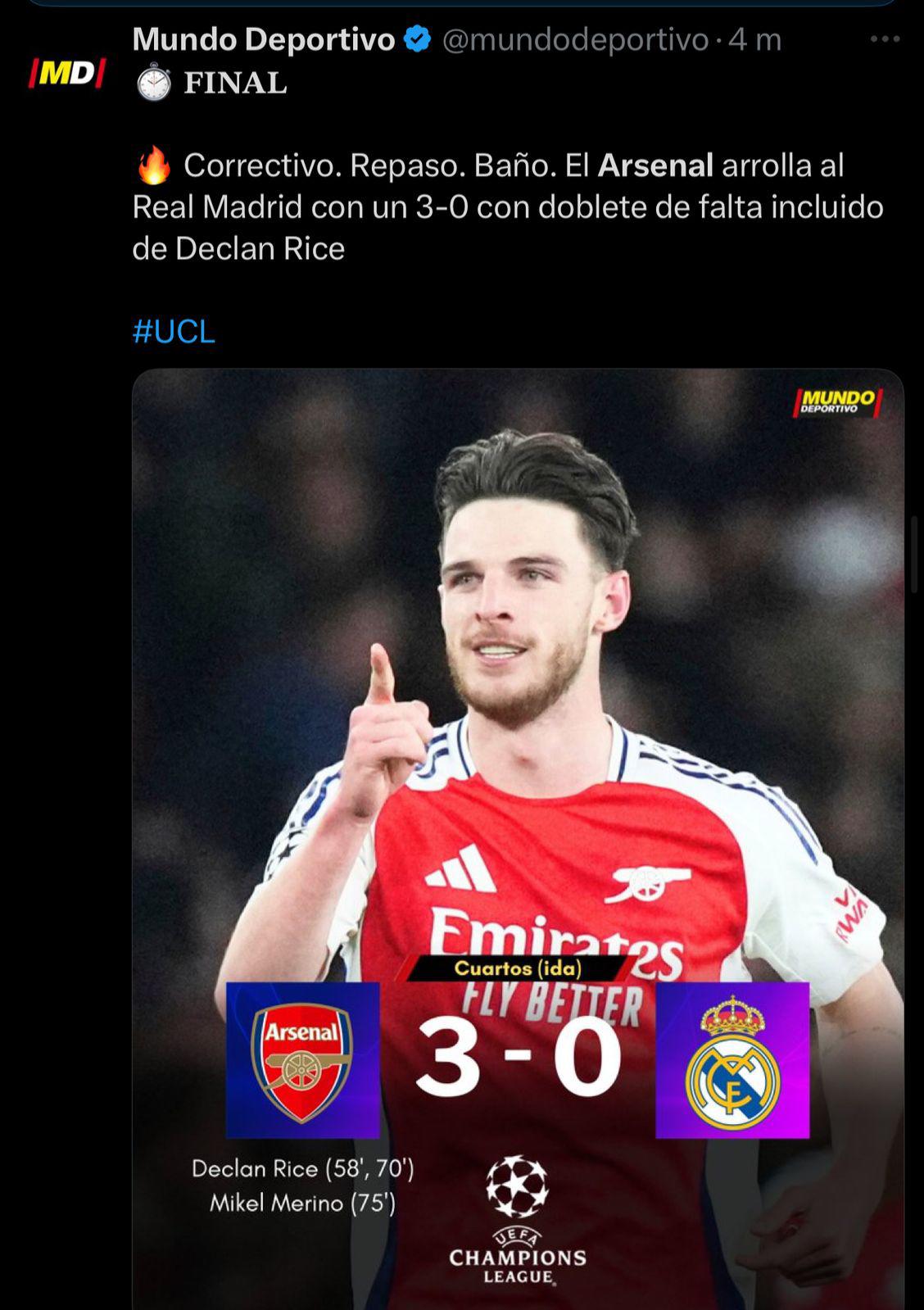 Desmantelaron a Ancelotti está eliminado fritos: así reacciona la prensa a la humillación del Arsenal ante Real Madrid