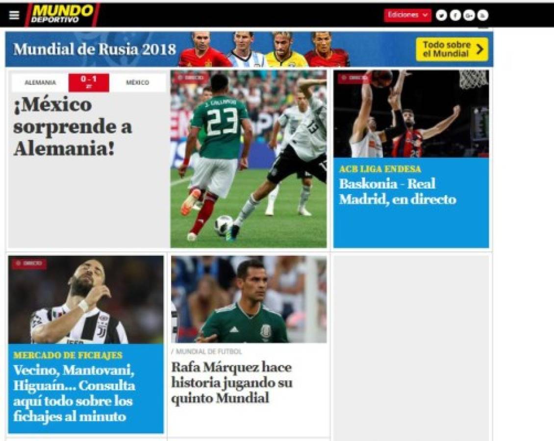 Locura mundial: Lo que dice la prensa por batacazo de México a Alemania en Rusia