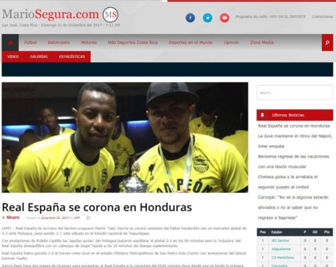 Así felicitan los medios internacionales al Real España tras levantar la 12