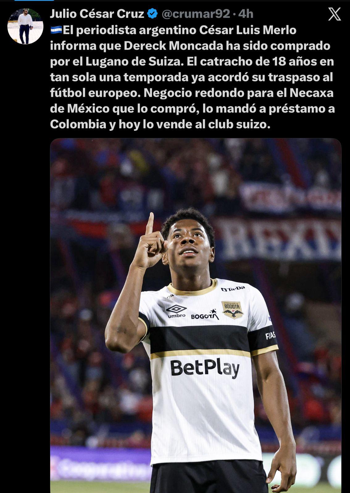 AS alucina su fichaje a Europa: así reacciona la prensa por el traspaso de Dereck Moncada a Lugano