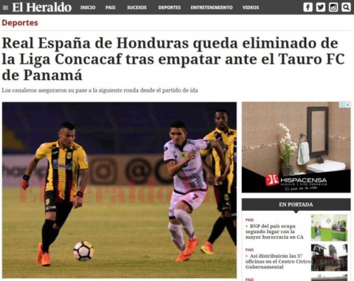 PORTADAS: Así titulan los medios la eliminación de Real España por Tauro