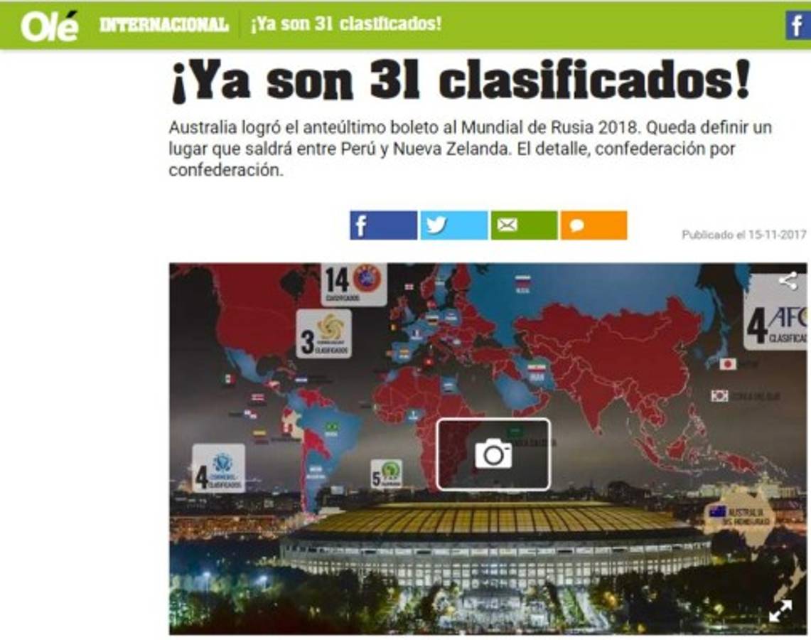 Prensa internacional resalta 'el fracaso' de Honduras y la goleada de Australia