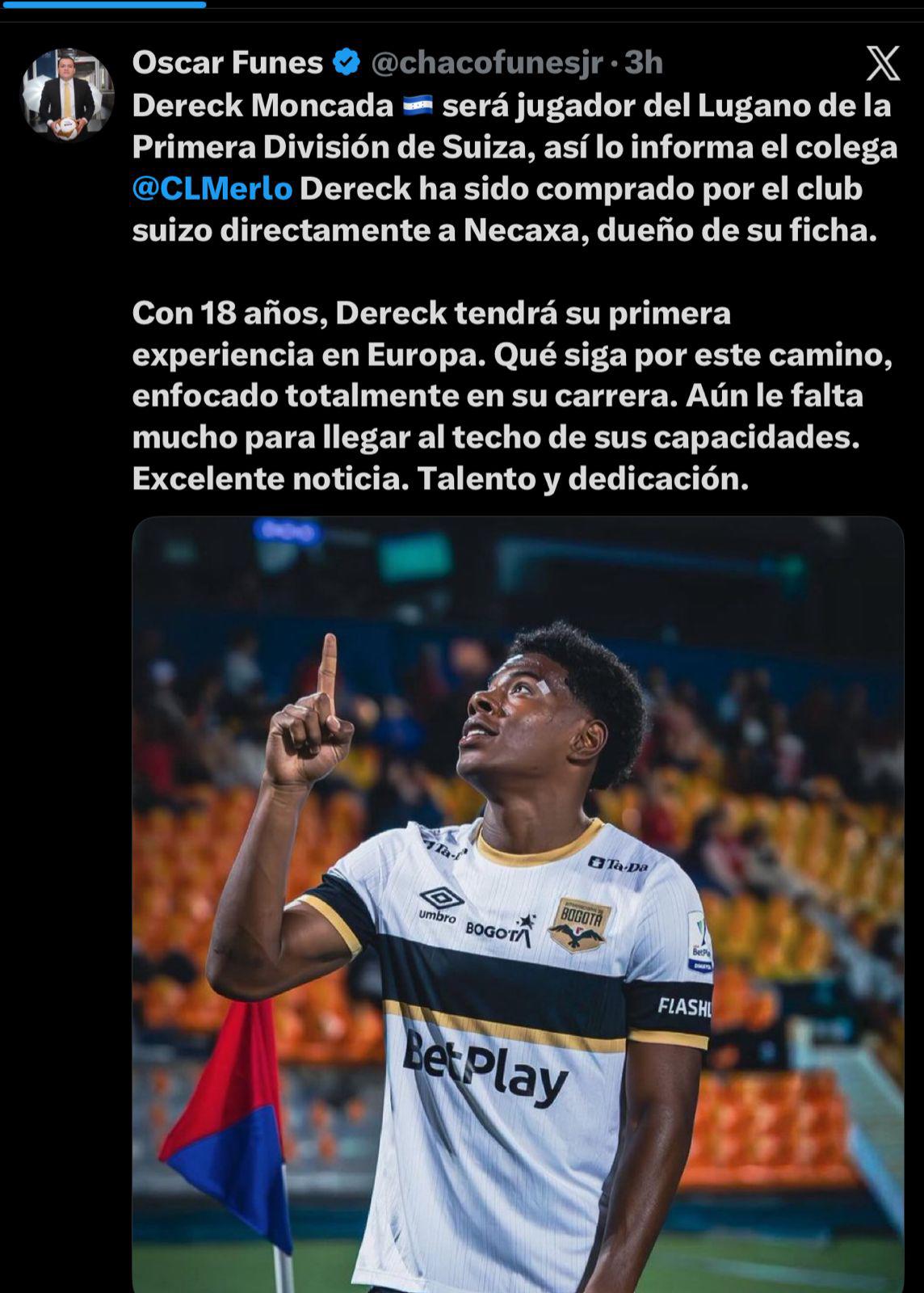 AS alucina su fichaje a Europa: así reacciona la prensa por el traspaso de Dereck Moncada a Lugano