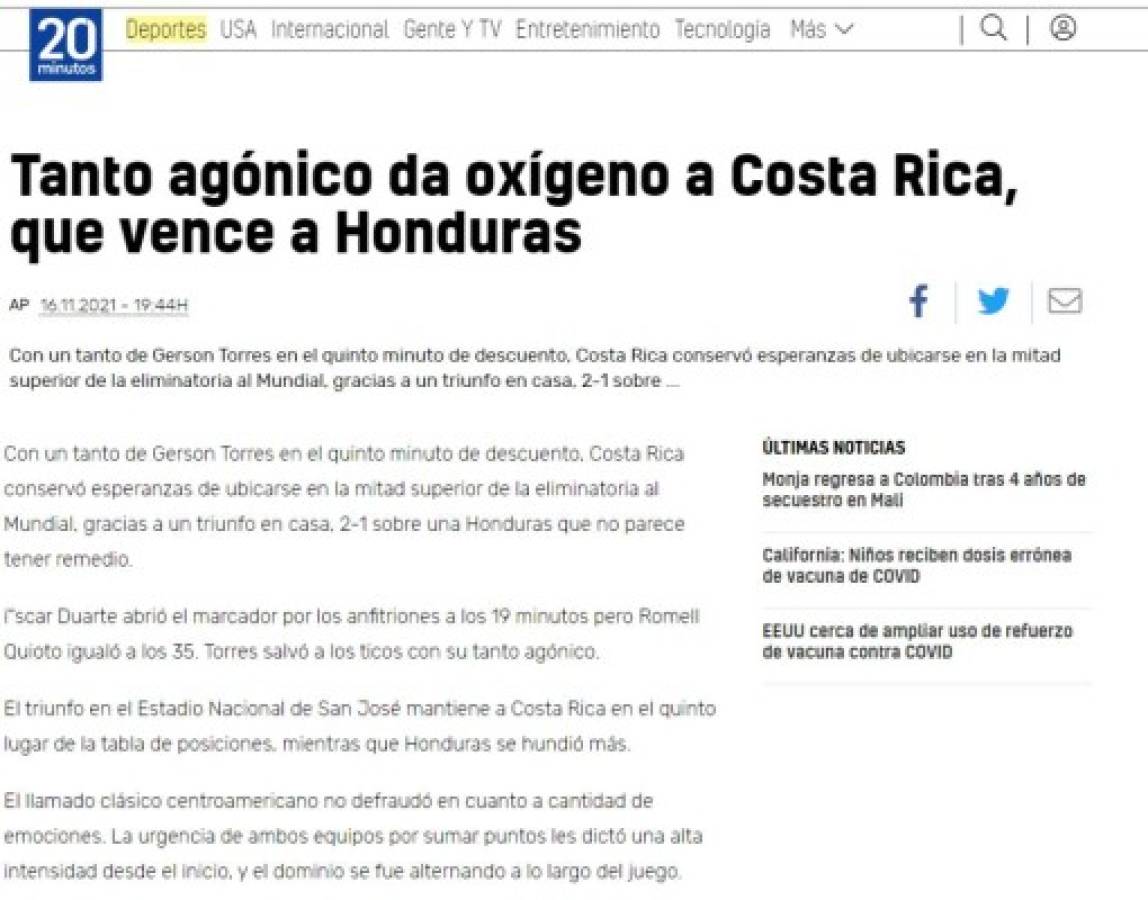 ¡Adiós Qatar, triunfo agónico, Costa Rica sobrevive! Lo que dice la prensa mundial tras el fracaso de la Selección de Honduras