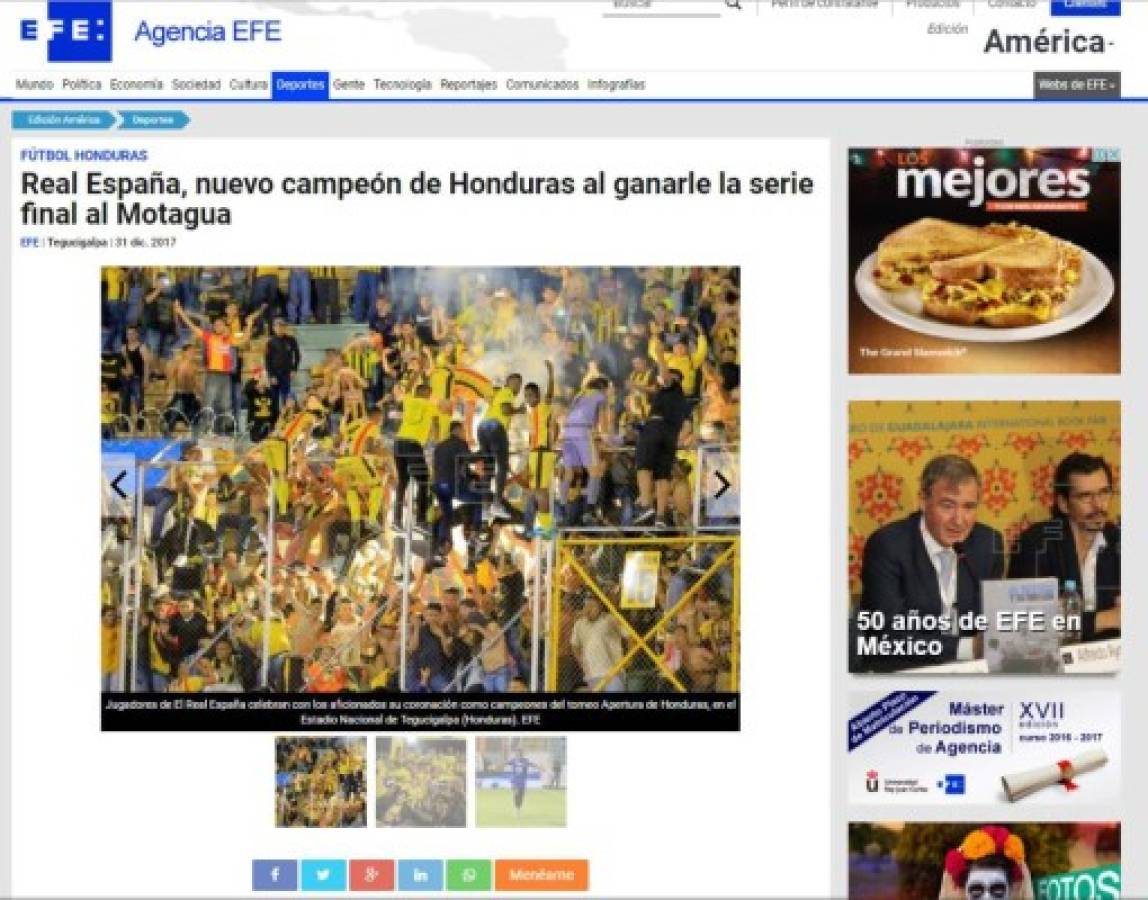 Así felicitan los medios internacionales al Real España tras levantar la 12